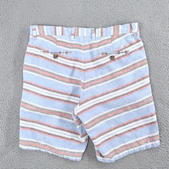 johnnie-O Shorts Mens 32 Gulf Blue Red Striped Linen Blend 9" Inseam Chino - Picture 2 of 16
